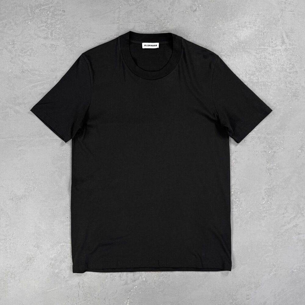 Jil Sander Cotton Knit Blank Black T-shirt Men's Small
